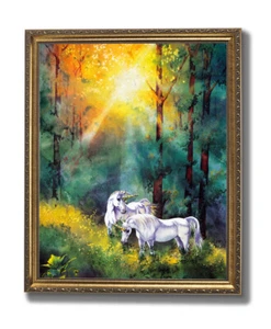 Wandbild Lichtwechsel Einhorn gold gerahmt Kunstdruck - Bild 1 von 4
