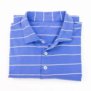 B Draddy Mens Small Blue Pink White Striped Stretch Pima Cotton Golf Polo Shirt - Picture 1 of 8