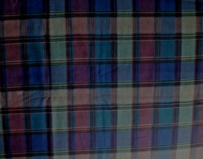 4 yards polyester plaid quilt fabric dark colors NOS vtg blue purple2" squares - Image 1 of 4