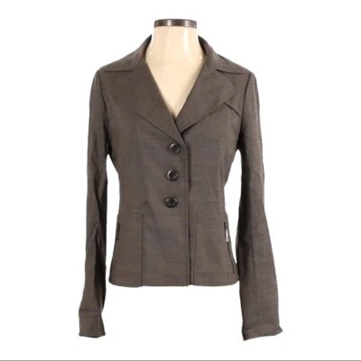 Chaqueta Blazer W By Worth Lana y Seda Roll Tab Taupe Ligera Ajustada Talla 2 Foto 1 de 4