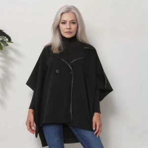 ROCKTHOSECURVES WOMENS COAT CAPE OVERSIZED CONTRAST TRIM AND BUTTONS PLUS SIZE - Picture 1 of 14
