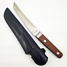 Vintage 1980s Tanto Style Knife with Black Leather Sheath Made in Pakistan