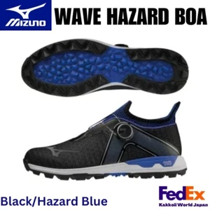 MIZUNO Golf Shoes WAVE HAZARD BOA WIDE 51GM2170 09 Black/Hazard Blue NEW! - Picture 1 of 11