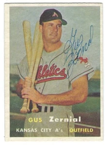 Autographed 1957 Topps GUS ZERNIAL Kansas City A's card #253- w/COA - Picture 1 of 1