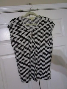 Michael Kors Womens Blouse Size Large Black White Sleeveless 1/4 Zip - Picture 1 of 10