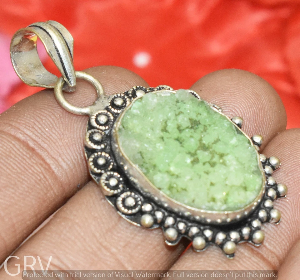 Colgante de piedras preciosas verdes Drusy enchapado en plata de ley 925 U304-A202 Foto 1 de 1