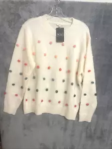 Neu mit Etikett Jodifl Damenpullover Bonbonknöpfe mehrfarbig Bommeldetails, cremefarben, Large - Bild 1 von 7