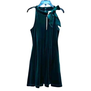 Gianna Bini Girl Size 6 Green Velvet Dress  Sleeveless Mock Neck Bow Holiday - Picture 1 of 11