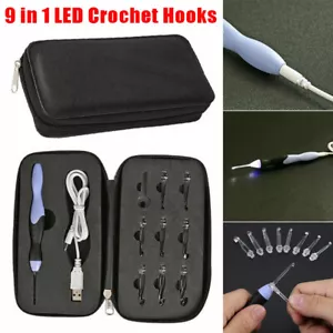 9-in-1 Knitting Set Tool Kit LED USB Light Up Hooks Needles Crochet Weave - Picture 1 of 12