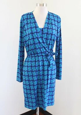 Vestido Calvin Klein Azul Verde Estampado Geométrico Manga Larga Imitación Envolvente Talla 2 Negro Foto 1 de 4