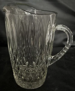 Large Vintage Clear Glass Diamond Cut Tea Water Pitcher Handled Holds 48 Ounces - Picture 1 of 6