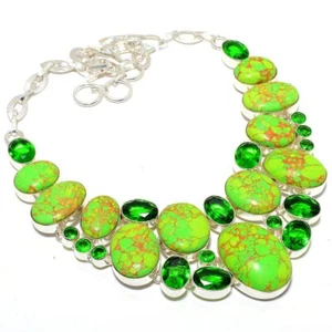 Copper Green Turquoise, Peridot Gemstone 925 Sterling Silver Necklace 18" u518 - Picture 1 of 5