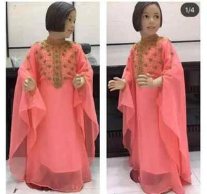 Kids Kaftan New Georgette Wedding Stylish Long Party Moroccan Gown Dress Maxi - Picture 1 of 9
