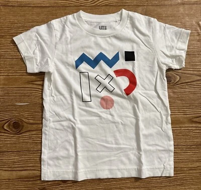UT Uniqlo Dusen Dusen White Geometric Print Boys T-Shirt Child Size 5-6 - Image 1 of 4