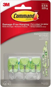3M Command Kitchen Utensil Wire Hooks - Green - 3 Hooks Ref 17067CLR-GES - Picture 1 of 2