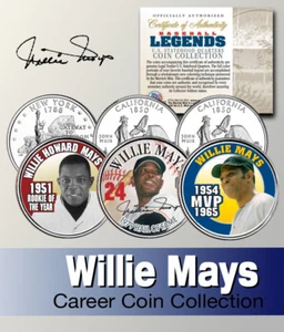 Baseball Legend WILLIE MAYS US Statehood Quarter Colorized 3-Coin Set *Licensed* - Picture 1 of 1