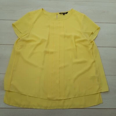 DEBENHAMS Summer Top Blouse Size 14 Yellow Pleated Cap Sleeve Casual Holiday - Image 1 of 4