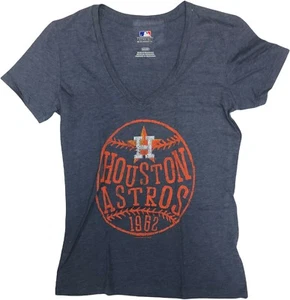 MLB Houston Astros Women's Distressed V-Neck Short Sleeve T-Shirt Small Blue - Picture 1 of 2