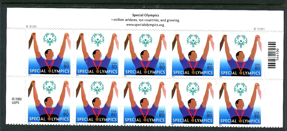 US 3771, 2003 80c SPECIAL OLYMPICS, $8.00 TOP LABEL PBOF10, MNH (US480) - Image 1 of 1