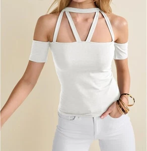 Venus Strappy Open Shoulder Summer Top - Off White XL - Picture 1 of 4