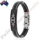 Double Female Symbol Id Plate Stitched Accent Rubber & Stainless Steel Bracelet