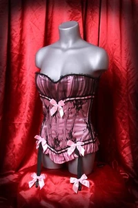 Leg Avenue 'Karina' Corset Pink & Black w/Bows & Attached Garters - Size Small - Picture 1 of 5