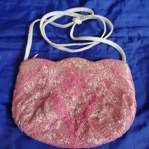 Vtg Evening Purse Bag Beaded on Both Sides Shimmering Pink. Shoulder Strap. READ - Picture 1 of 7