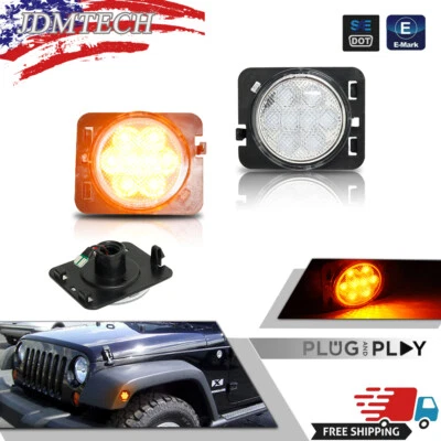 Para 2007-2018 Jeep Wrangler JK âmbar LED para-lama marcador lateral luzes de seta - Imagem 1 de 4