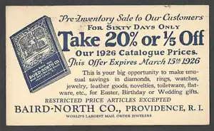 DATED 1926 PC PROVIDENCE RI BAIRD NORTH CO JEWELERS NEW 1926 CAT W/PRICES - Picture 1 of 1