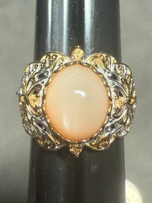 Anel Gems En Vogue Michael Valitutti prata esterlina ouro rosa pêssego pedra da lua - Imagem 1 de 4