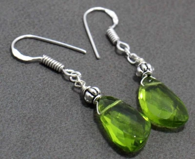 925 Silver Plated Hot Deal Peridot Beaded Earrings Jewelry Size 1.6" GW - Image 1 of 3