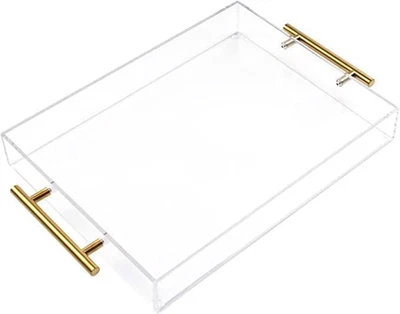 12"X16" Clear Acrylic Serving Tray with Golden Handles, Sturdy Huge Capacity Acr - Image 1 of 4