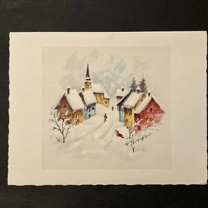Vintage Weihnachtsgrußkarte Schneebedeckte Häuser & Kirche Alfred Mainzer - Bild 1 von 3