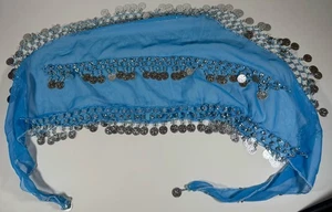 Bauchtanz Hüfte einfarbig blau Taille Wickel Gürtel Silber Münzen Tanz Kostüm Rock - Bild 1 von 1