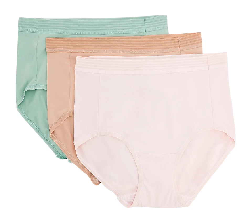 Breezies~Set of 3~Mesh Illusions Stripe Full Briefs~1X~Pale Blush~A506559  11199 - Image 1 of 1
