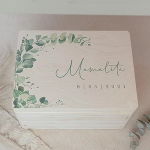 Personalisierte Erinnerungsbox Hochzeit Eukalyptus links Liebe Erinnerungskiste - Bild 1 von 54
