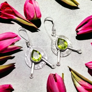 925 Silver Natural Peridot Friendship Day Anniversary Dangle Earrings Jewelry - Picture 1 of 9