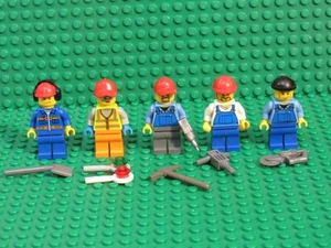 Lot of 5 Lego City minifigs Construction worker road crew street job LL55 - Picture 1 of 2