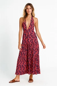 PACT Halter Maxi Vestido Floral Sin Mangas Algodón Orgánico Granola Boho Colorido L - Imagen 1 de 9