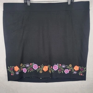 Torrid Cottagecore Skirt Sz 5 Black Knit Knee Length Colorful Embroidery Floral - Bild 1 von 7