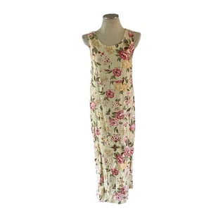 Vtg Y2K 2000s Linen Floral Tank Button Detail Casual Maxi Dress Sz M Cottagecore - Picture 1 of 8