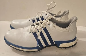 Adidas Tour360 Boost Golf Shoes Men's sz 9 M  White & Blue Cleats - Picture 1 of 14