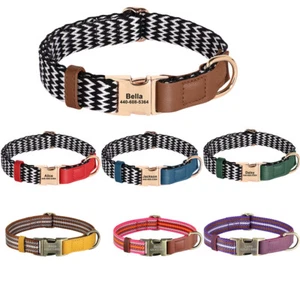 Personalized Dog Collar Strong Nylon with Custom ID Name Tag Safety Metal Buckle - Picture 1 of 28