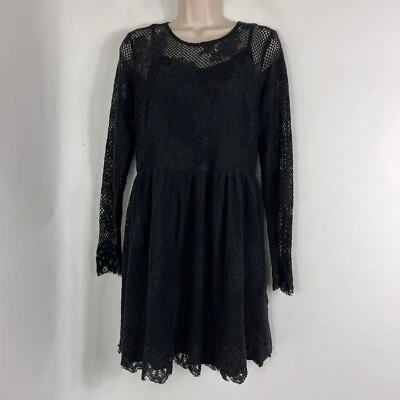 Xhilaration Dress Youth Girls Large Short Sleeve Above Knee Black Lace Lined - Image 1 of 4