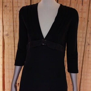 Vestido Blugirl Blumarine Pequeño Hasta la Rodilla Cuello en V Manga 3/4 Acampanado Dobladillo Forrado Negro - Imagen 1 de 9
