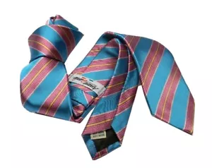 CRAVATTA fine verdina verde azzurr a righe rosa Pink Slim striped tie Made Italy - Imagen 1 de 2