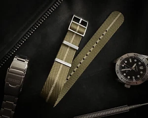 NATO Uhrenband Singlepass Durchzugsband Nylon Twill 20mm - Olivgrün Beige - Neu - Bild 1 von 1