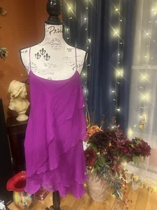 women fuchsia dress Valentine Pink Layer Scalloped Spaghetti Straps Large HH new - Picture 1 of 7