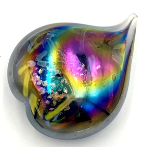 Studio Art Glass Confetti Heart Paperweight vintage 1990s Iridescent Retro - Picture 1 of 11