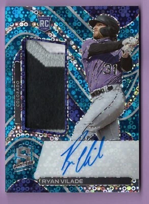 2022 PANINI SPECTRA NEON BLUE #134 RYAN VILADE PATCH AUTO #ED 1/99 ROCKIES RC - Image 1 of 3